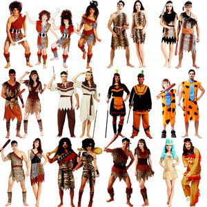 万圣节服装土著人印第安人男女衣服原始人猎人演出服非洲野人服装