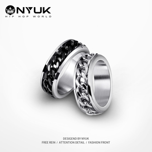 NYUK 个性可转动链条钛钢戒指 日韩潮流嘻哈男女尾戒简约指环饰品