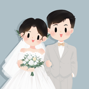 婚礼请柬手绘头像卡通风动漫画原创设计情侣定制作q版真人照片