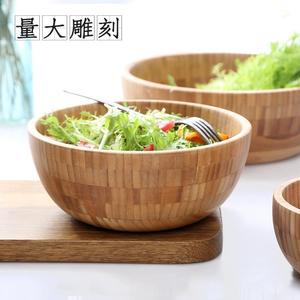 天然竹子碗沙拉碗日式天然竹碗木碗家用沙拉木碗揉面盆加厚大号