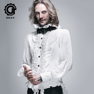 钢铁老爷哥特风式流苏夜场舞台演出舞蹈长袖宽松领花衬衫男士绅士