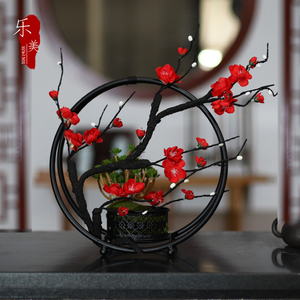 新中式仿真梅花铁艺盆景摆件室内装饰花假花客厅玄关软装饰品摆设