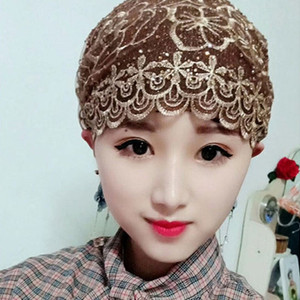 穆斯林纱巾新款回族女士帽子头巾金丝绣花双层纱帽方便套头盖头帽