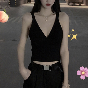 黑色吊带背心女夏季配西装内搭性感外穿打底无袖短款露脐法式上衣