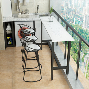 大理石阳台休闲小吧台桌靠窗一体式家用长窄条桌高脚桌椅组合户外