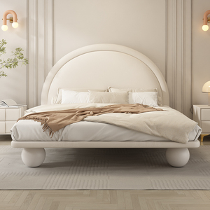 儿童床半圆皮艺床卧室圆床脚简约女孩奶油风白色1.5m实木单人床