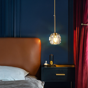 全铜轻奢水晶小吊灯卧室床头背景墙客厅吧台现代简约高级感吊线灯
