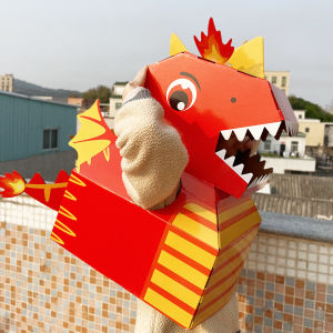 抖音同款恐龙玩具儿童diy手工纸箱模型纸壳制作可穿戴纸盒霸王龙