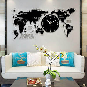 新款世界地图钟大气客厅挂钟简约亚克力壁钟现代北欧时钟石英钟表