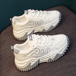 真皮老爹鞋女ins潮2022年春季新款女鞋厚底榴莲底增高休闲运动鞋