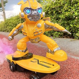 大黄蜂滑板车遥控汽车特技喷雾变形充电动玩具灯光炫舞越野攀爬车