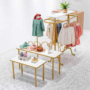 流水台展示台童装店铺创意圆形双排陈列架子服装展示架落地式中岛