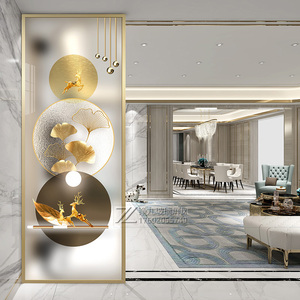 定制艺术玻璃隔断屏风现代简约客厅玄关卧室入户过道轻奢彩绘遮挡