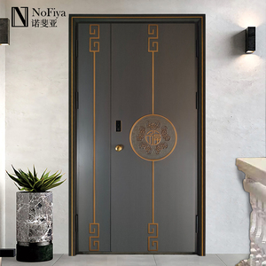 防爆铸铝门别墅大门双开门新中式入户门子母门家用轻奢铜门防盗门