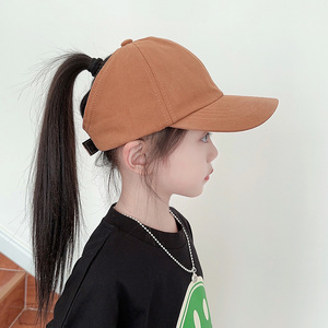 儿童帽子韩女童可扎辫子马尾棒球帽出游防晒女孩鸭舌帽空顶遮阳帽