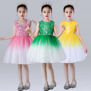 儿童演出服女童舞蹈裙子小学生合唱服公主蓬蓬裙六一儿童节表演服