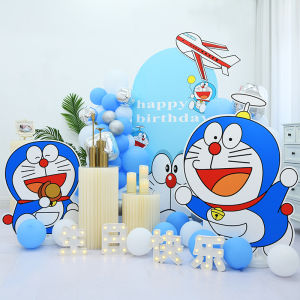 儿童生日叮当猫哆啦a梦主题派对男孩kt板背景墙派对气球场景装饰