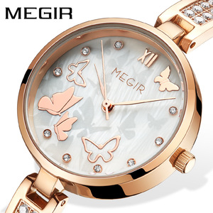 品牌美格尔megir手表女士潮流百搭镶钻进口机芯铜壳高级石英女表