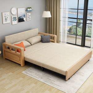 抽拉式实木沙发床坐卧两用客厅小户型可以折叠当床推拉阳台伸缩床