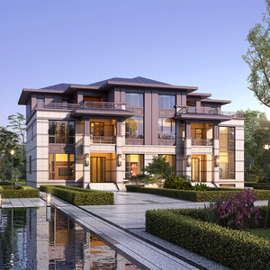 农村自建房设计图豪华新中式别墅设计图纸三层兄弟双拼连排效果图