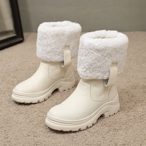 高筒雪地靴女皮毛一体2023年冬季白色中筒靴加厚防水防滑长筒冬靴