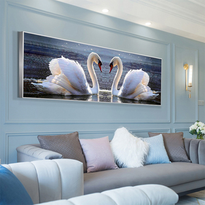 卧室床头相濡以沫天鹅十字绣2021新款横版主卧画情侣爱情系列刺绣