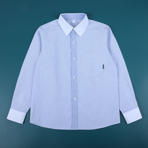 儿童校园服衬衫长袖纯棉男童蓝色细条纹白领衬衣中大童小学生礼服
