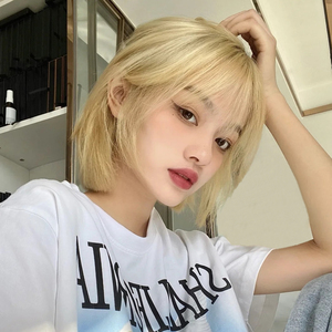 日系短发假发女日常圆脸米白金色学生bobo头夏季减龄自然全头套式