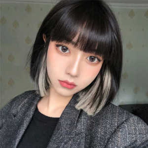 假发女短发lisa同款挂耳染发型网红漫画刘海挑染bobo头自然全头套