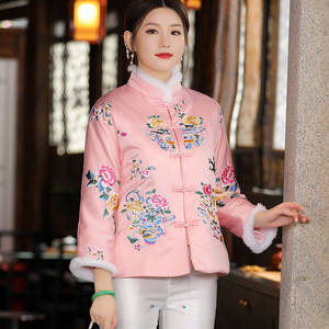 唐装女冬棉袄高端加厚中式盘扣复古中国风棉服刺绣短款旗袍外套