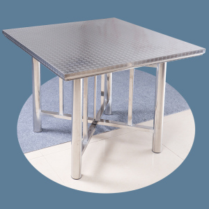 98米/1.08米不锈钢正方形餐桌经济支架方桌金属八仙桌带凳整套