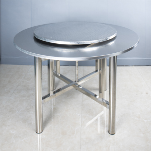 不锈钢圆餐桌带转盘圆桌加厚家用12饭桌面板餐厅圆简约折叠桌子