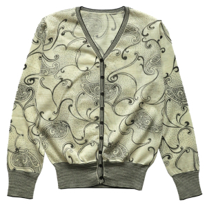 住利安日式轻薄印花羊毛100%针织衫女士修身短款收腰小板开衫外搭