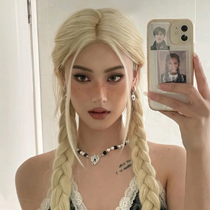 假发女长直发rose同款甜辣中分双马尾金色麻花辫欧美ins自然全头