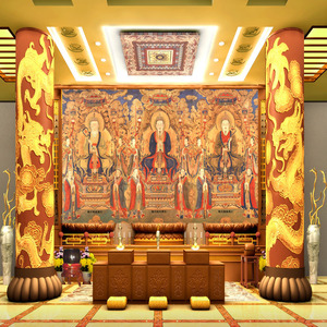 三清道尊墙纸佛系道法神像壁画元始天尊道场供台无缝背景墙纸定制