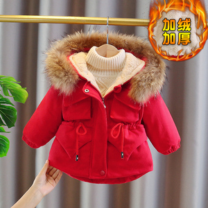 女童派克服冬季2022新款儿童洋气加绒加厚袄子女宝宝冬装棉衣外套