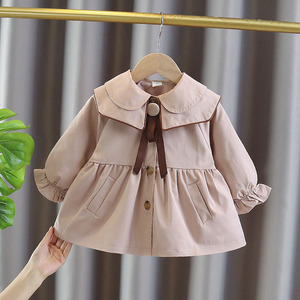 女宝宝风衣外套2022春秋新款韩版小童洋气开衫女童中长款风衣秋装