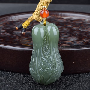 顺玉福天然新疆和田玉白菜吊坠且末青玉百财玉坠男女款玉石挂件