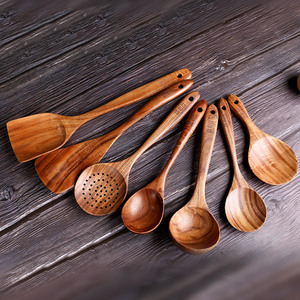 锅铲小木质汤勺木制漏勺厨房炒菜木铲木头勺子不粘锅专用柚木炒勺