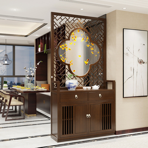 新中式实木入户玄关隔断客厅刺绣苏绣屏风柜现代遮挡储物装饰家用