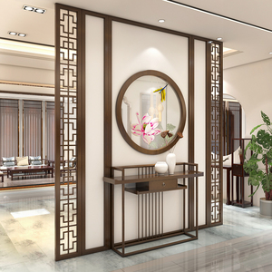 新中式实木入户玄关隔断苏绣屏风卧室遮挡装饰家用客厅格栅小户型