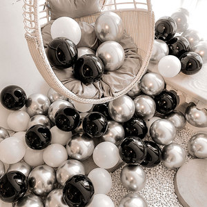 网红ins银白黑色系金属加厚气球亮片周岁生日派对装饰品场景布置