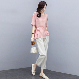棉麻套装女两件套亚麻休闲时尚夏装2021新款女装气质夏天宽松薄款