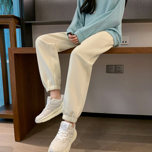 白色运动裤女春秋薄款2022新款小个子灯笼裤宽松束脚显瘦显高卫裤