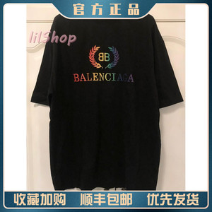 balenciaga/巴黎世家彩虹渐变字母logo麦穗图案印花男女款短袖t恤