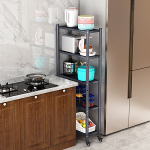 不锈钢厨房夹缝置物架落地多层冰箱缝隙20cm宽超窄带轮窄缝收纳架