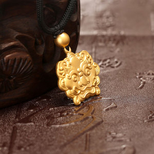 兆瑞年古法黄金麒麟吊坠男士 足金999瑞兽护身符纯金挂绳项链正品