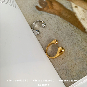 Virtuous 简约金属不对称水滴开口戒指金色银色可调节欧美冷淡风