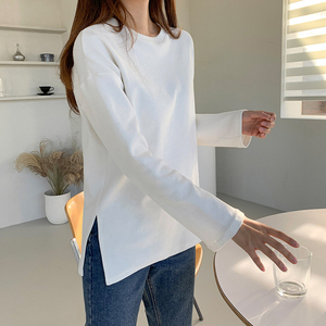 小个子白色打底衫女卫衣内搭叠穿白t纯棉磨毛秋冬加绒加厚长袖t恤