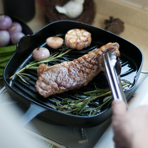 归禾器铸铁牛排煎锅专用条纹家用平底锅不粘锅小煎锅无涂层牛排a